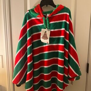 Briefly Stated Adult Soft Fleece Sleep Poncho Striped Holiday One Size Fits Most